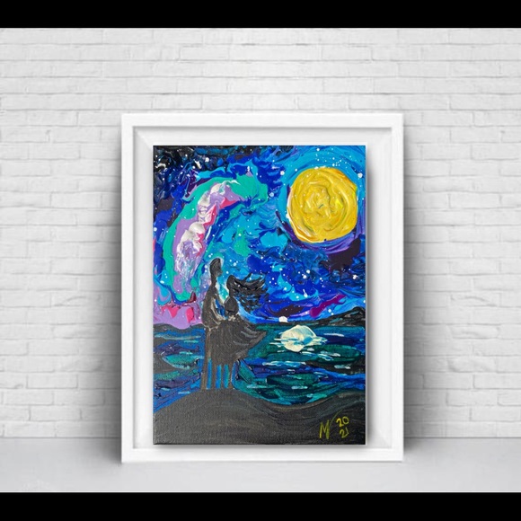 Couple in Love Painting Love Story Original Art Acrylic Small Canvas 10x8 Lovers - Picture 10 of 10